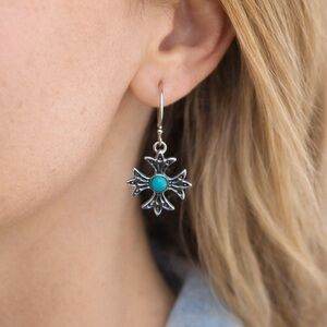 Justin Turquoise Cross Dangle Earrings Silver Western Boho NWT